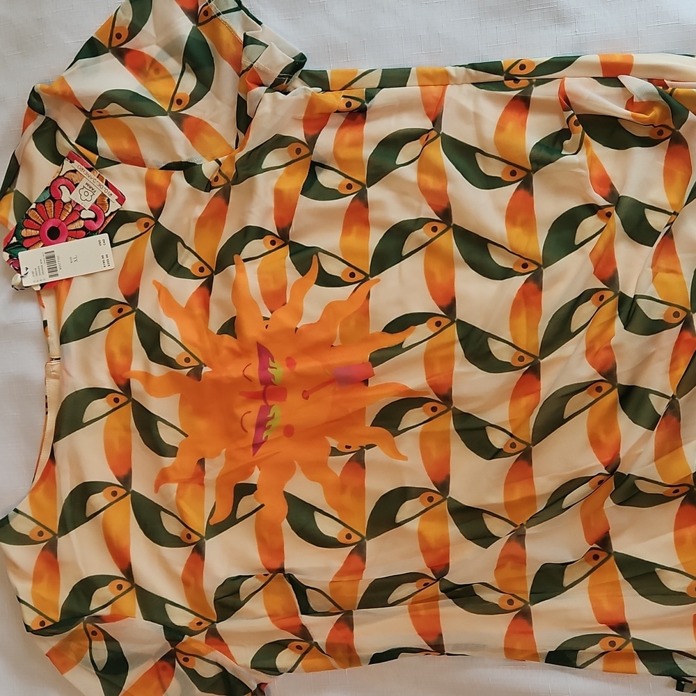 Farm Rio For Anthropologie Tropical Short Sleeve Printed Mesh Midi Dress - Picture 7 of 12